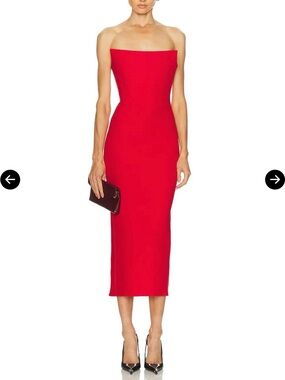 Alex Perry Strapless Red stretch crepe Midi Dress